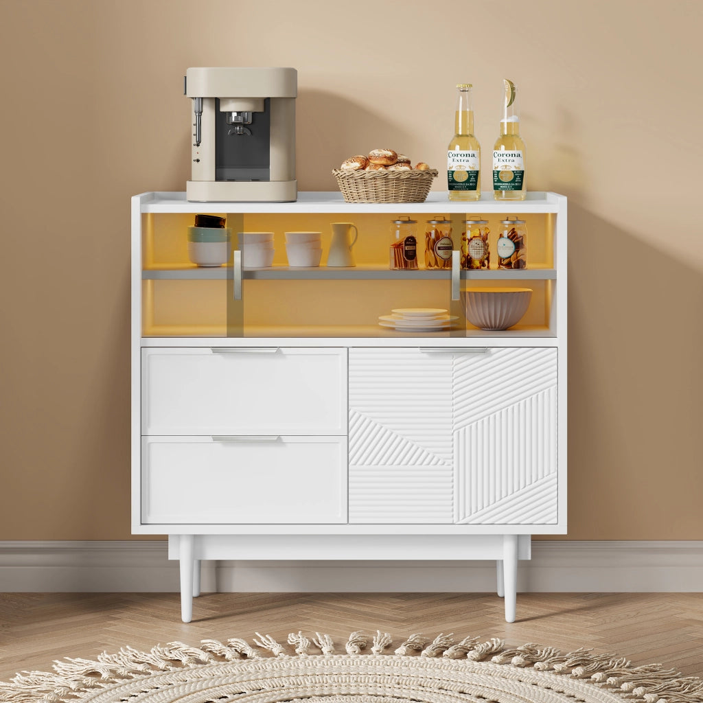 Mobile contenitore da bagno o sideboard con striscia luminosa, larghezza 80 cm, porta in vetro