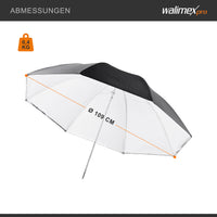 2in1 Ombrello Reflex a luce trasmessa bianco 109 cm - Ombrello riflettente e ombrello a luce trasmessa in uno, ideale per la fotografia di ritratto e l'illuminazione di grandi aree