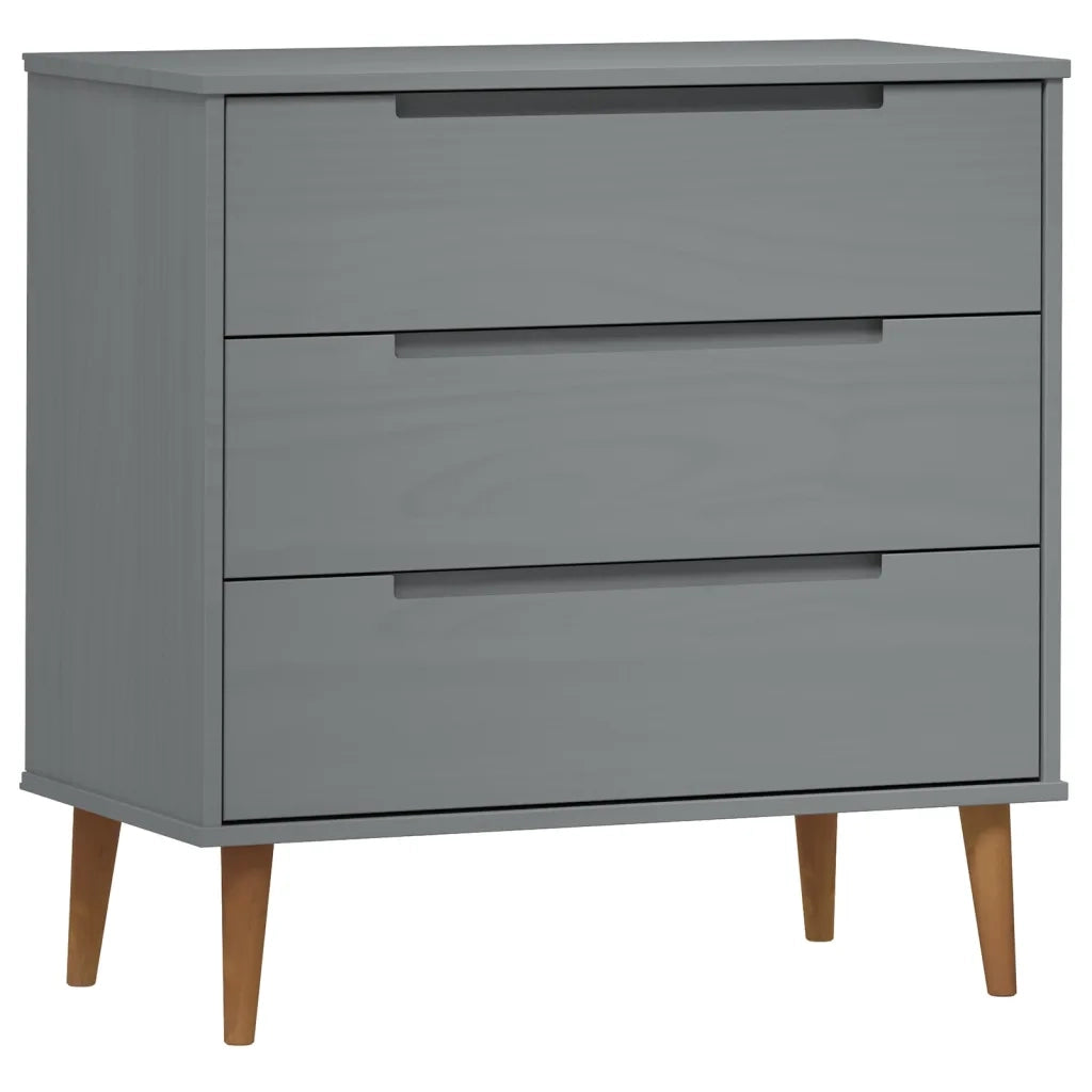 Cassettiera MOLDE Grigia 80x40x80 cm in Legno Massello di Pino 350506