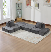 Pouf divano modulare in velluto a coste con 2 cuscini; 162x78x66 cm; grigio scuro