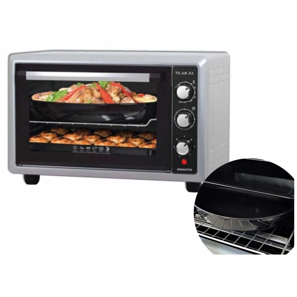 FORNETTO ELETTRICO 28L NERO SILVER 1300W GRILL VENTILATO 2 TEGLIE TIMER LUCE - Larel