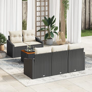 Set di divani da giardino 6 pezzi con cuscini Nero polyrattan acacia