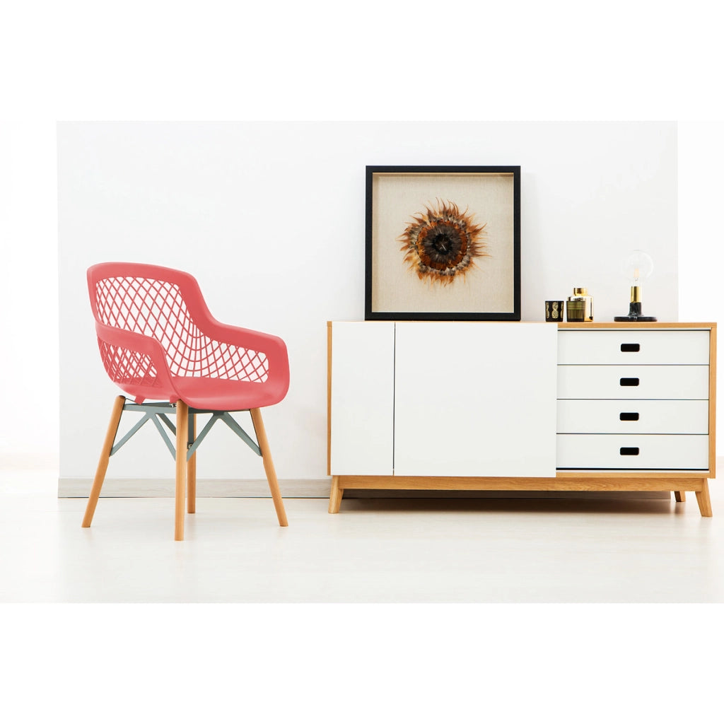Set di 4 Sedie Minimalist Pure Style in Rosso e Legno