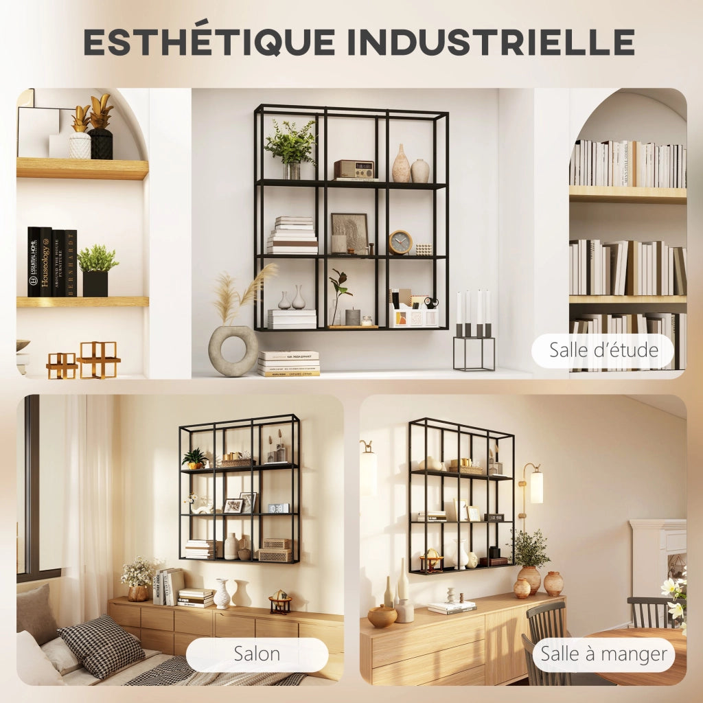 Libreria Murale a Ripiani in Metallo ¨C zephmum ¨C 87.5x18x100cm Nero