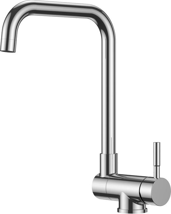 Keukenkraan 360° rotante e apribile, design L a forma di acciaio inossidabile, miscelatore a un giro per acqua calda e fredda, design a forma di L in acciaio inossidabile, chiusura a un giro in cromatura lucida