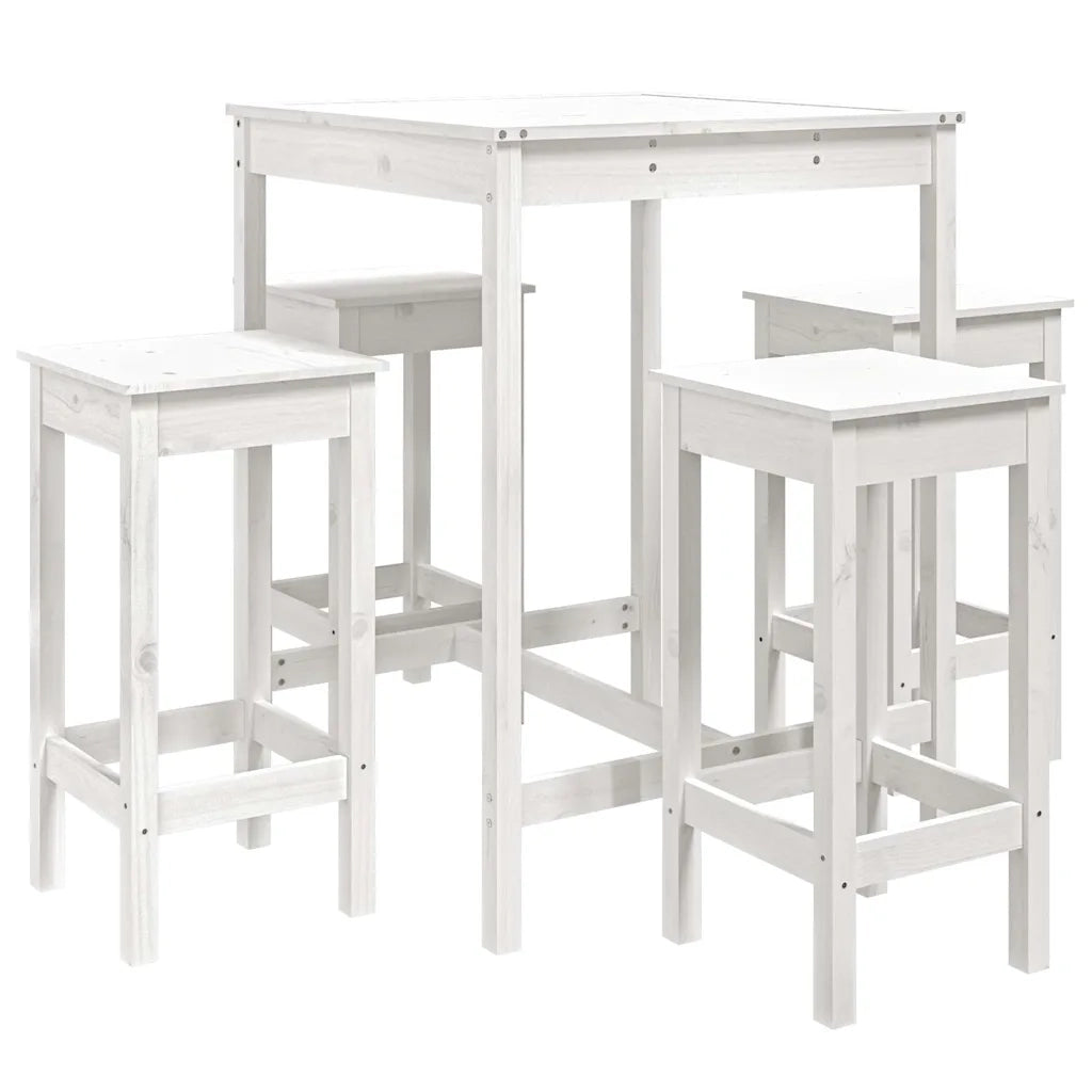 Set Bar da Giardino 5 pz | Set Salotto da Giardino Bianco in Legno Massello di Pino