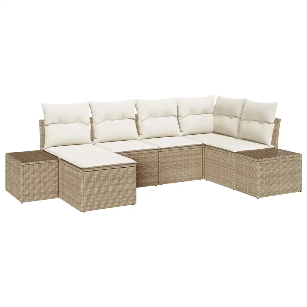 Set Divano da Giardino 6 pcs Beige e Crema polyrattan