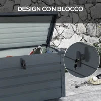 Baule da Esterno da 295L con Serratura e 2 Maniglie, in Acciaio Zincato, 120x62x66 cm, Grigio Scuro