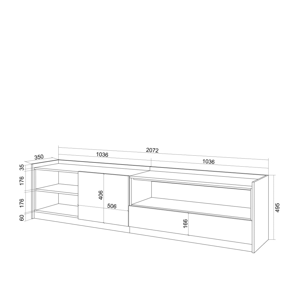 Mobile TV Soggiorno, 207x50x37 cm, Per TV fino a 80", LED, Rovere scuro e Nero