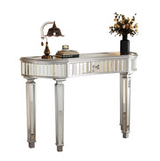TAVOLO CONSOLLE MEZZALUNA 120 cm Grigio Argento in MDF e Vetro con Cassetto