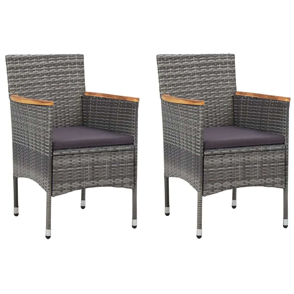 Set Bistrot Giardino 3 pz Polyrattan e Vetro Temperato Grigio