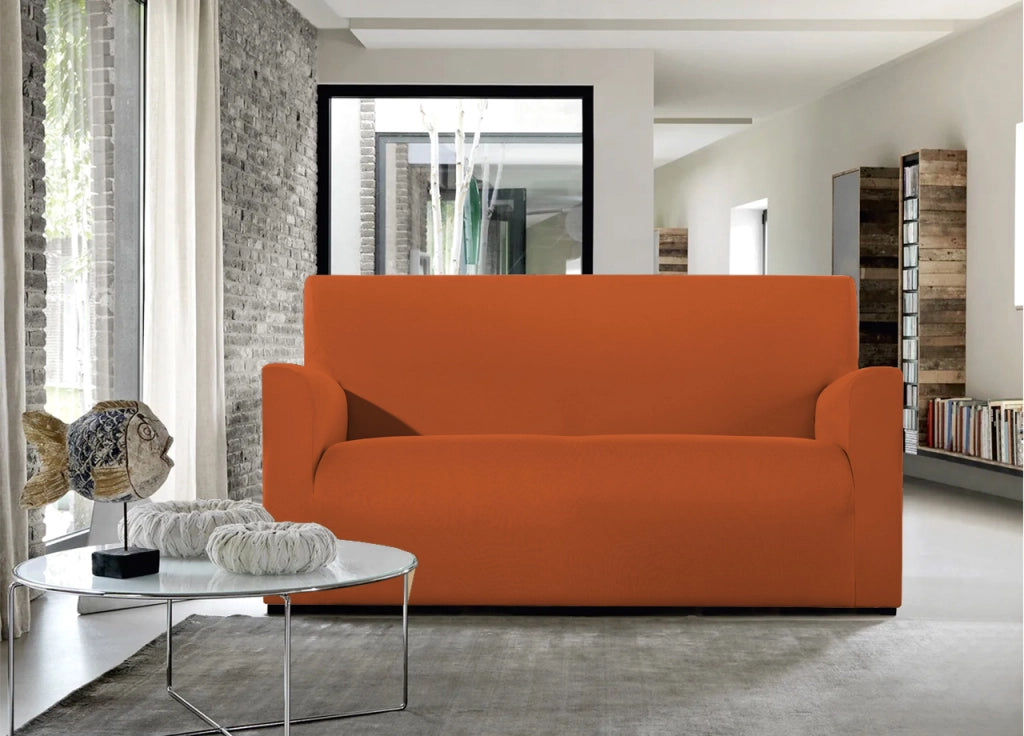 Copridivano E Copri Poltrona Antimacchia Sofà Elasticizzato Modello Magico - Div 2Posti - Arancione