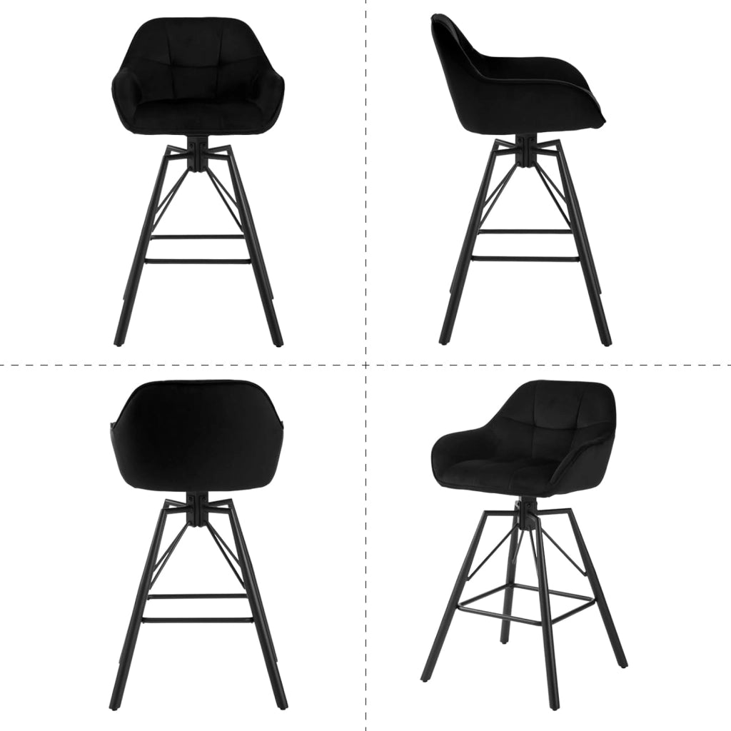6 Pezzi Sgabello da Bar con Poggiapiedi, Sedia da Cucina con Sedile Girevole, Sgabello Alto con Schienale e Braccioli, Seduta in Velluto e Gambe in Metallo, Nero, BH397sz-6