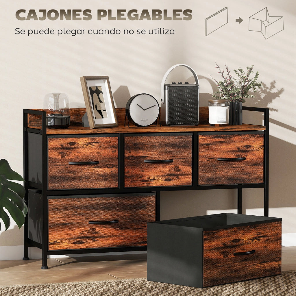 Cassettiera 5 Cassetti con Telaio Metallo Stile Industriale ¨C zephmum ¨C Marrone 98x29x63 cm