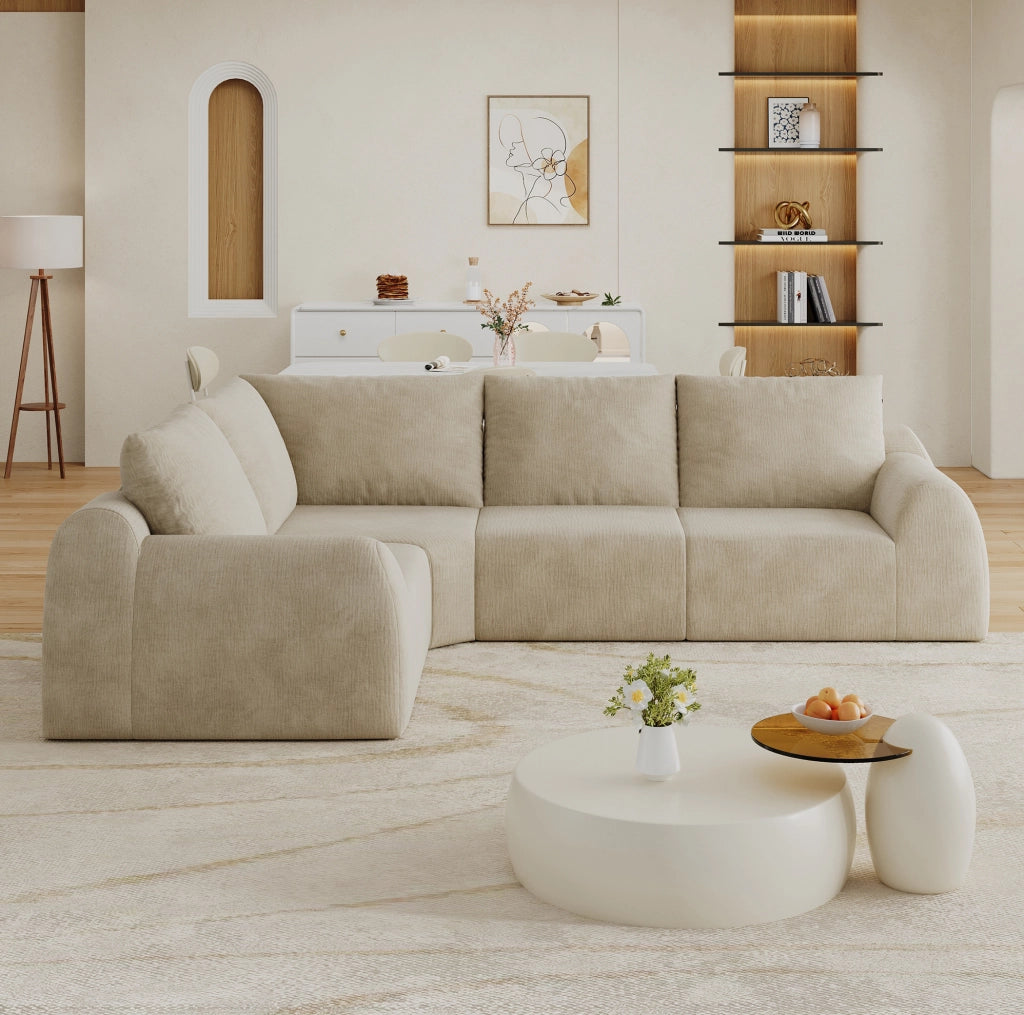 Divano in ciniglia con imbottitura in schiuma elastica 267×200×85 cm; khaki