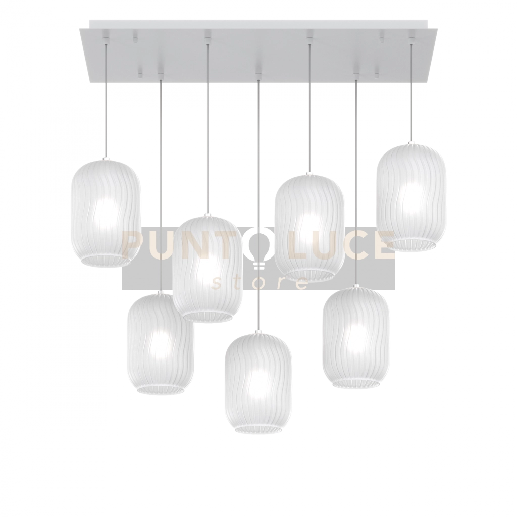 SOSPENSIONE BIANCO 7 LUCI RETTANGOLARE VETRI BIANCO FOG 1181BI-S7 R-BF