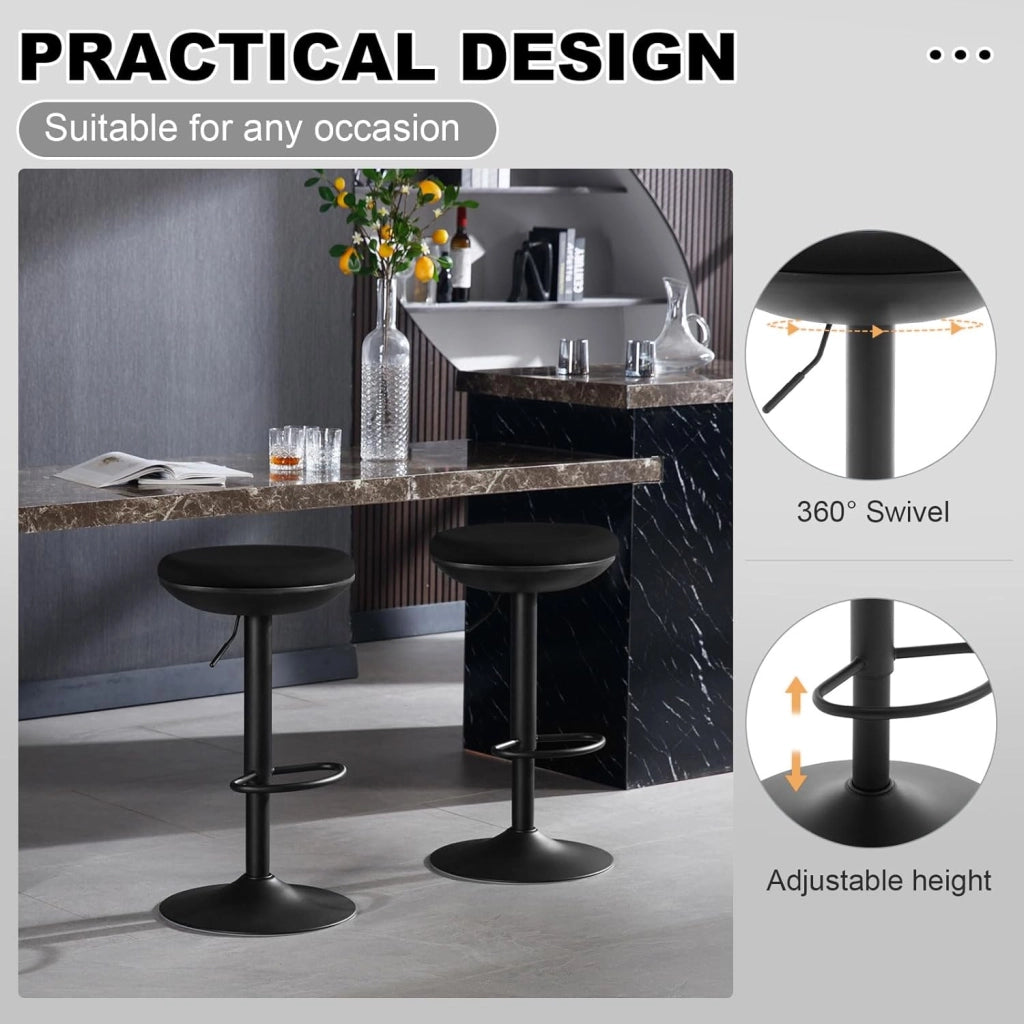 Sgabello da Bar, Sedia Alta da Bar Regolabile in Altezza, Sgabello per Isola Cucina Girevole, con Poggiapiedi, Sgabello Imbottito in Maglia Elastica, Nero, BH414sz-1