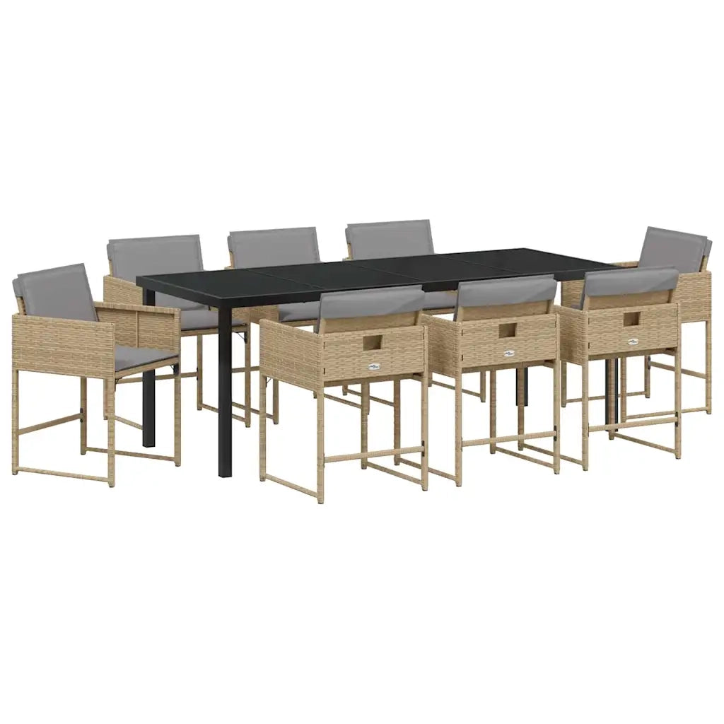 Set da Pranzo per Giardino con cuscino 9 pcs Beige polyrattan 3380031