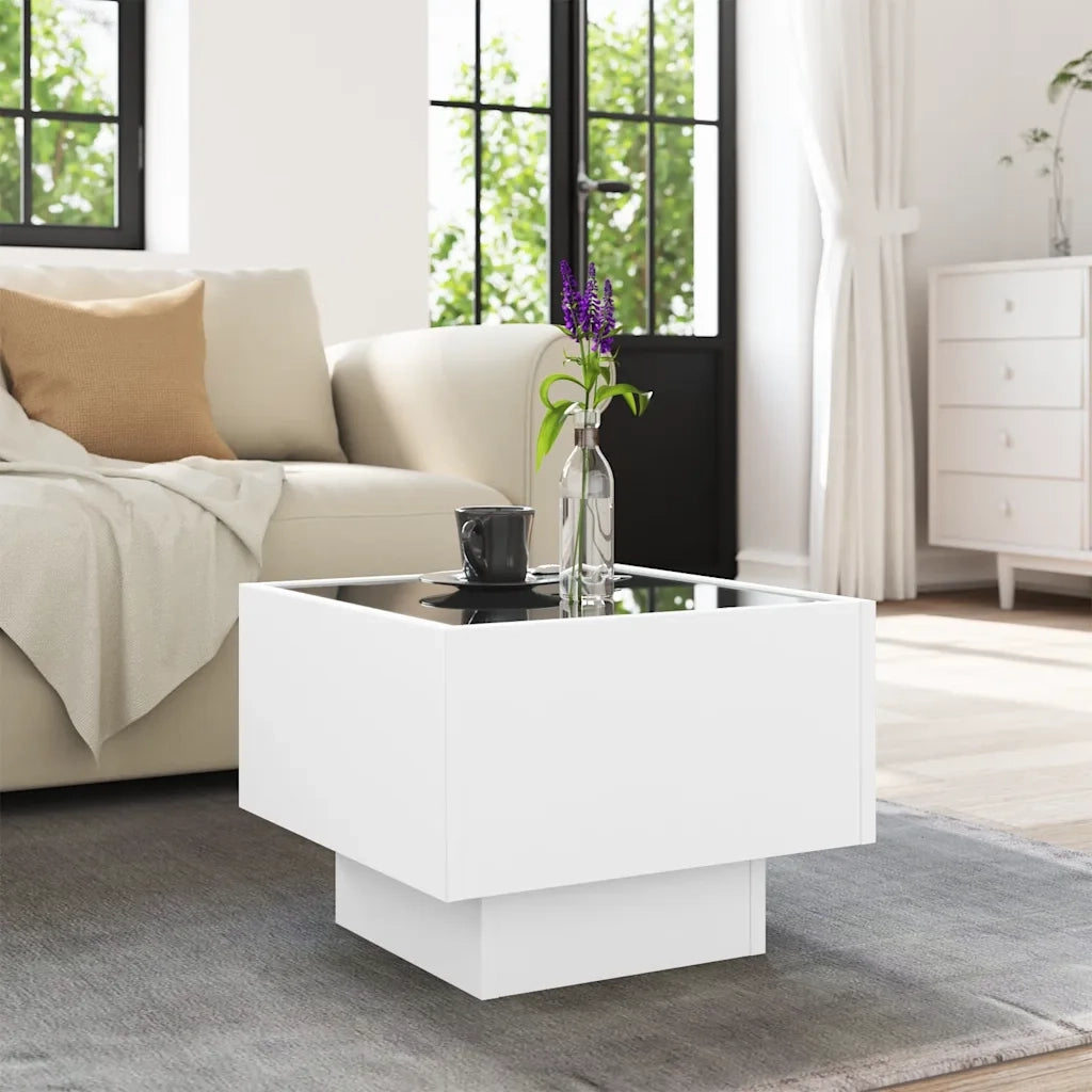 Tavolino con LED Bianco 40x40x30 cm in Legno Multistrato 847497