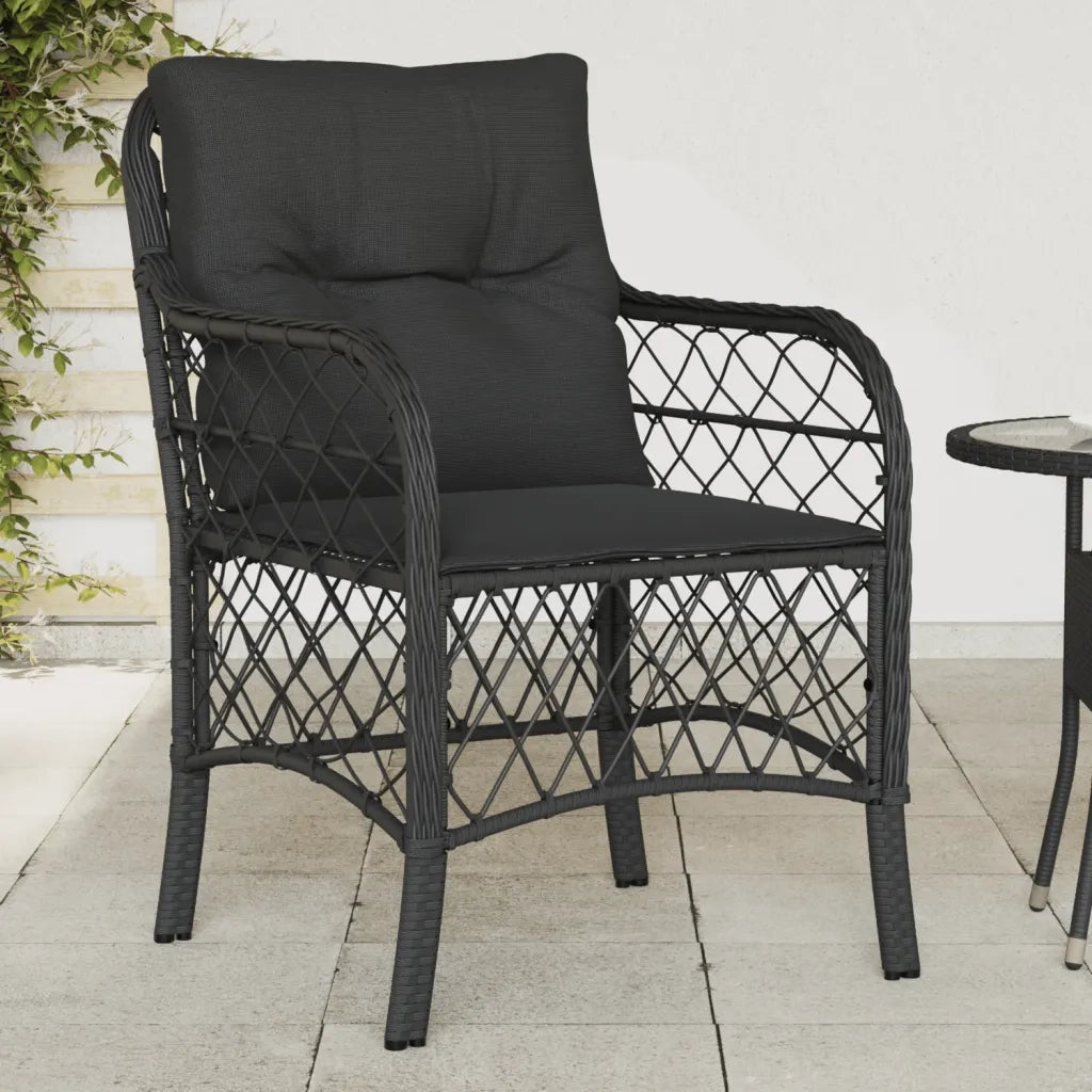 Sedie da Giardino con Cuscini 2 pz | Sedie da Esterno Nere in Polyrattan