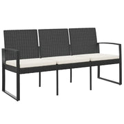 Panca da Giardino-Panca da esterno a 3 Posti con Cuscini in Rattan PP Nero