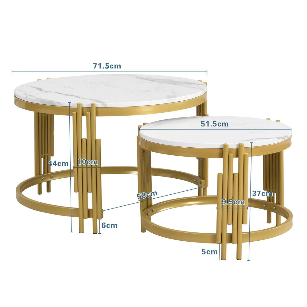 Set Tavolini da Caff¨¨ Rotondi ¨C MINIMAL ¨C Effetto Marmo, Struttura Metallo Dorato