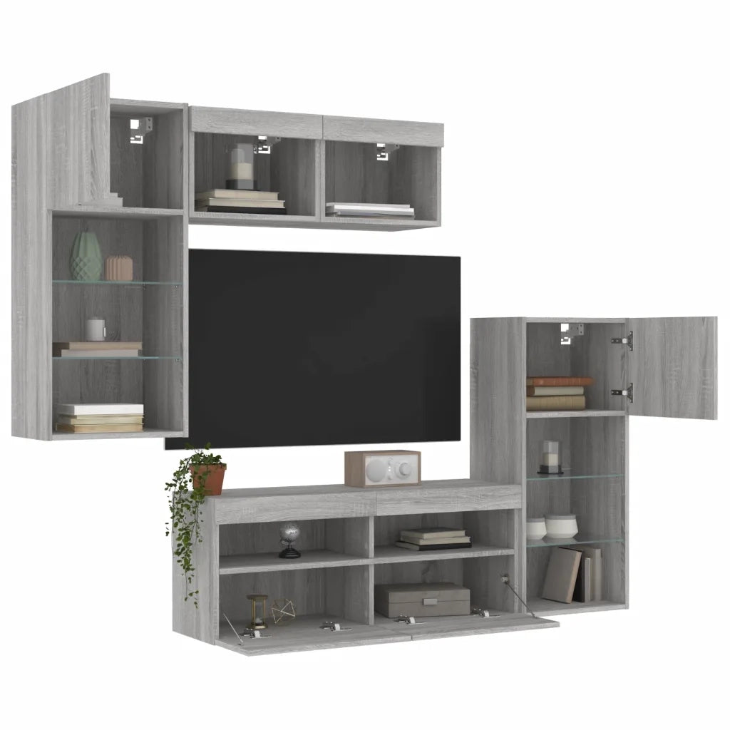 Mobili TV a Muro con LED 5pz Grigio Sonoma in Legno Multistrato 3216730