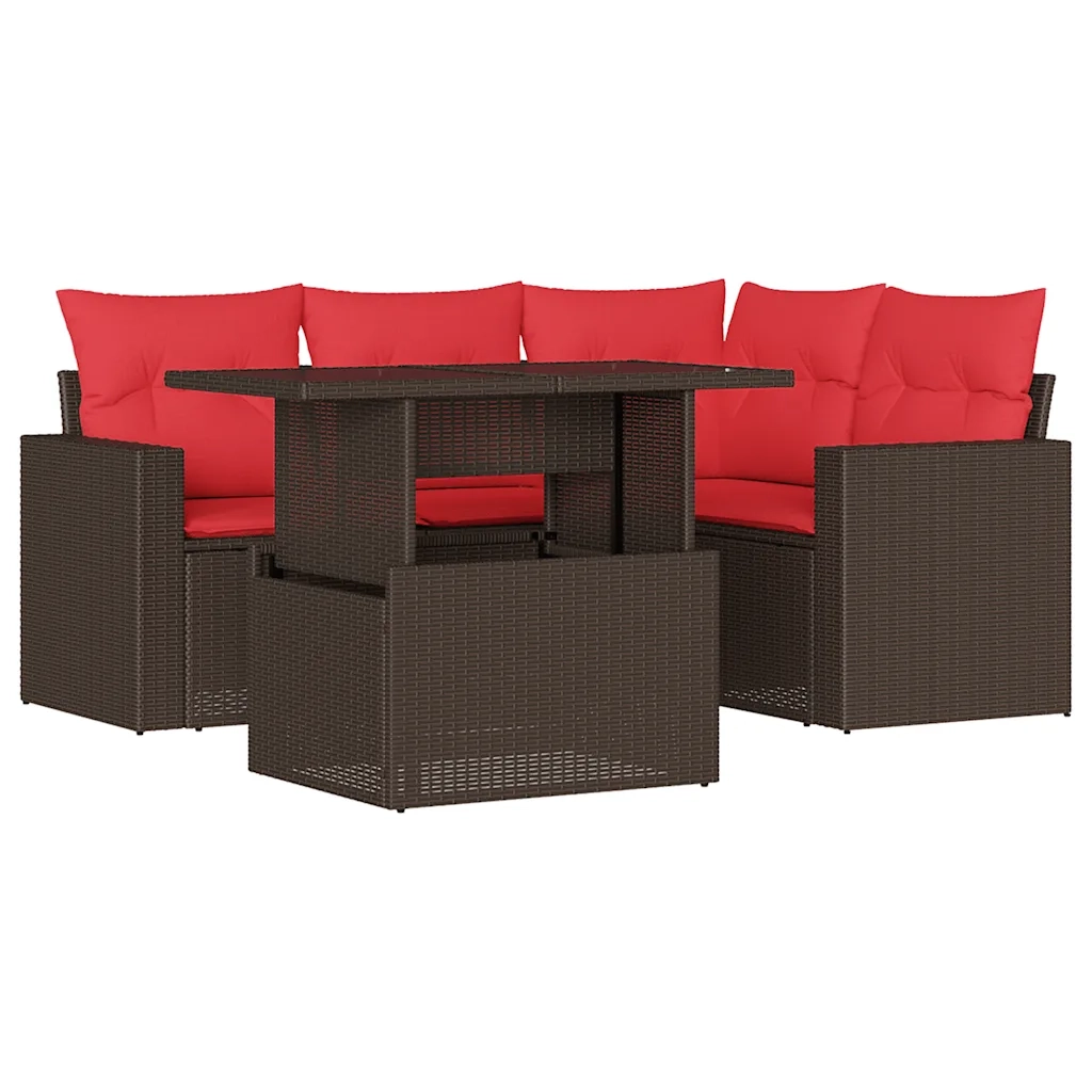 Set Divani da Giardino 5 pz con Cuscini Marrone in Polyrattan 3267254