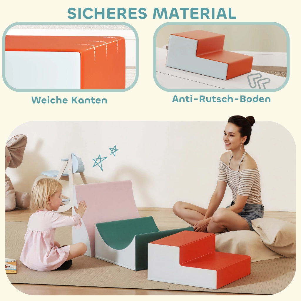 Set 3 Pezzi Blocchi Morbidi da Arrampicata per Bambini in Ecopelle e Schiuma EPE Grigio Chiaro Resistente