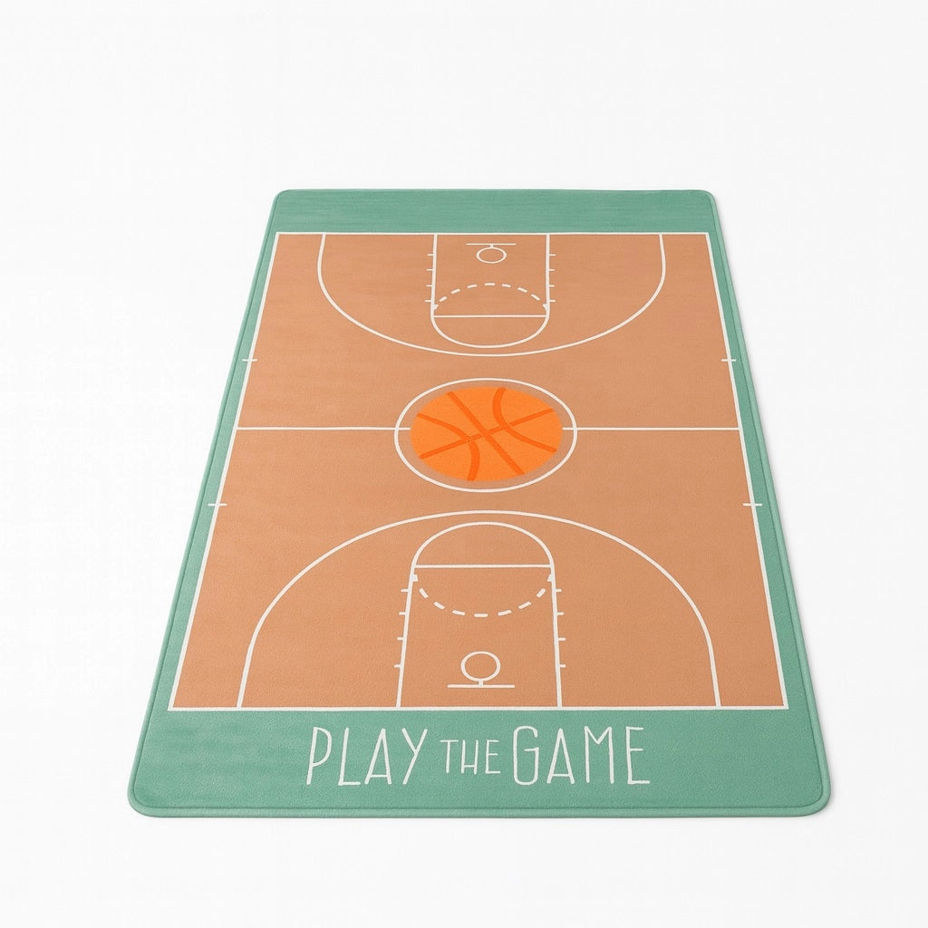 Tappeto Cameretta Bambino 80x140 Verde Morbido Campo da Basket in Polyestere e Spugna
