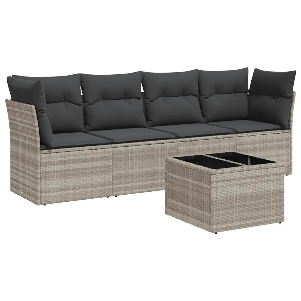 Set Divano da Giardino 5pz | Set Salotto da Giardino con Cuscini Grigio Chiaro Polyrattan