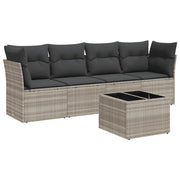 Set Divano da Giardino 5pz | Set Salotto da Giardino con Cuscini Grigio Chiaro Polyrattan