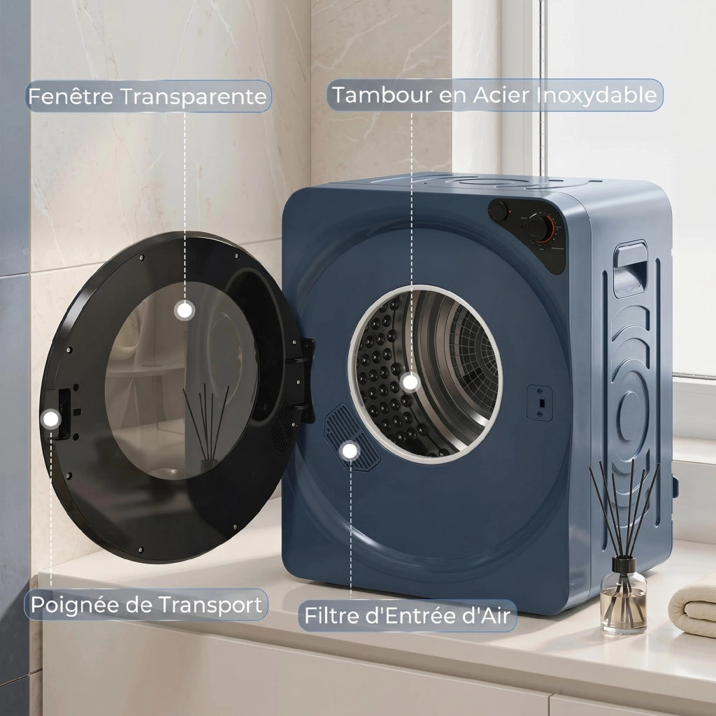 Asciugatrice a condensazione 5 kg 1000 W ¨C Minimal ¨C Acciaio inox blu