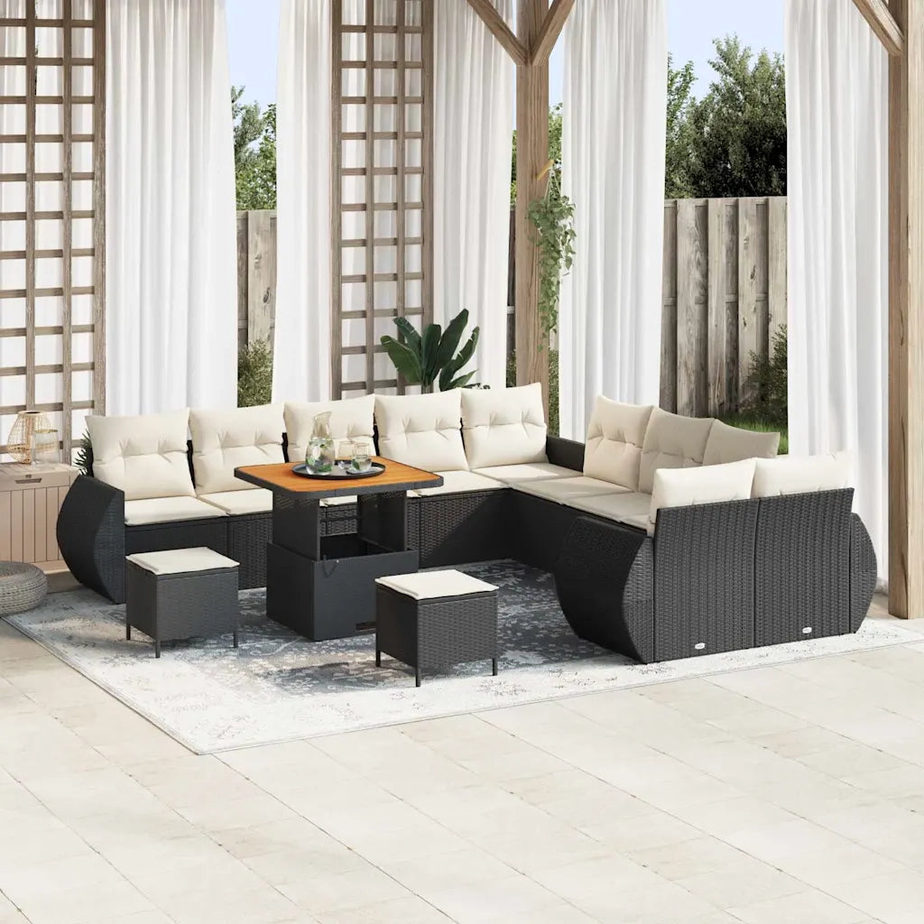 Set Divano da Giardino 13 pcs Nero polyrattan
