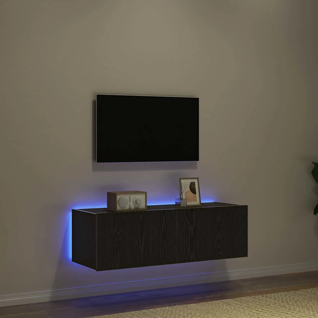 Mobile TV da parete con LED 2 pcs Rovere Nero 100 x 35 x 31 cm 863112