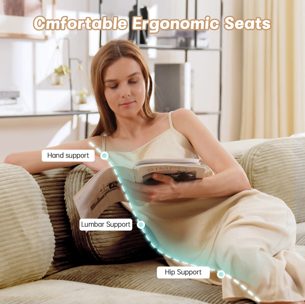 Divano angolare 4 posti sfoderabile in schiuma ad alta elasticità 32D con chaise longue e braccioli larghi, beige