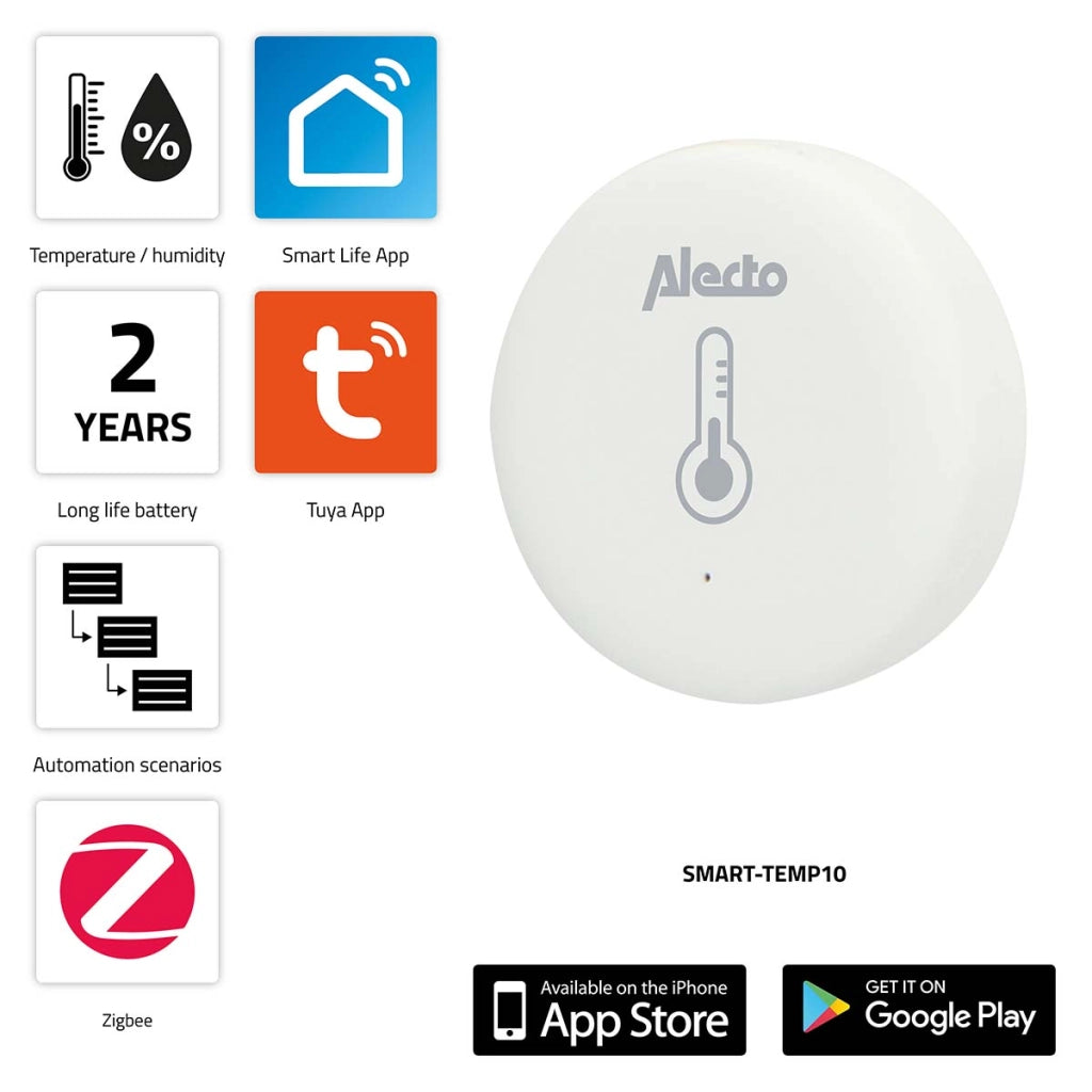 SMART-TEMP10 Sensore intelligente Zigbee di temperatura e umidità Bianco Alecto