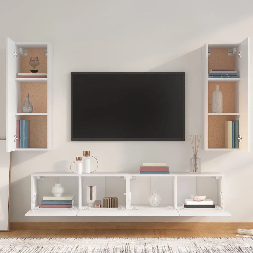 Set di Mobili Porta TV 4 pz-Credenza per TV Bianco in Legno Multistrato 702267
