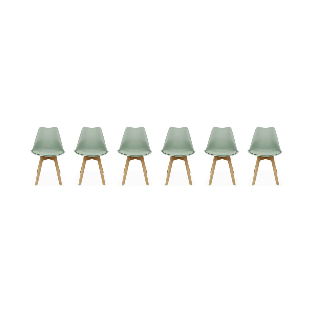 Set 6 sedie scandinave imbottite, gambe in legno per sala da pranzo,