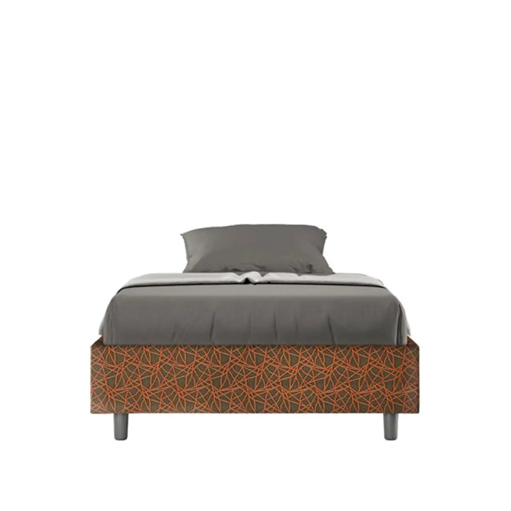 Letto una piazza e mezza con rete imbottito 120x210 tessuto Era 4 arancio Azelia