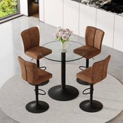 Tavolo da pranzo per 4 persone con piano rotondo in vetro, 4 sgabelli girevoli, per cucina e bar, marrone e nero, 89 cm