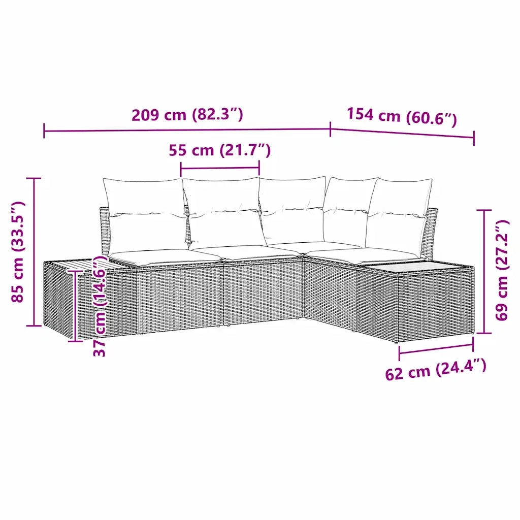 Set Divano da Giardino con cuscino 5 pcs Nero Poly Rattan 3348073