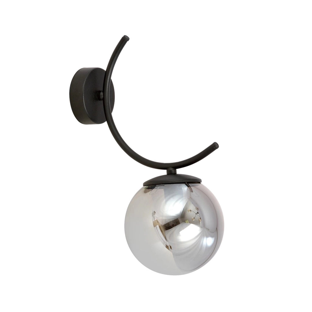 Applique Moderna 1 Luce Coeo In Acciaio Nero E Diffusore In Vetro Fumè