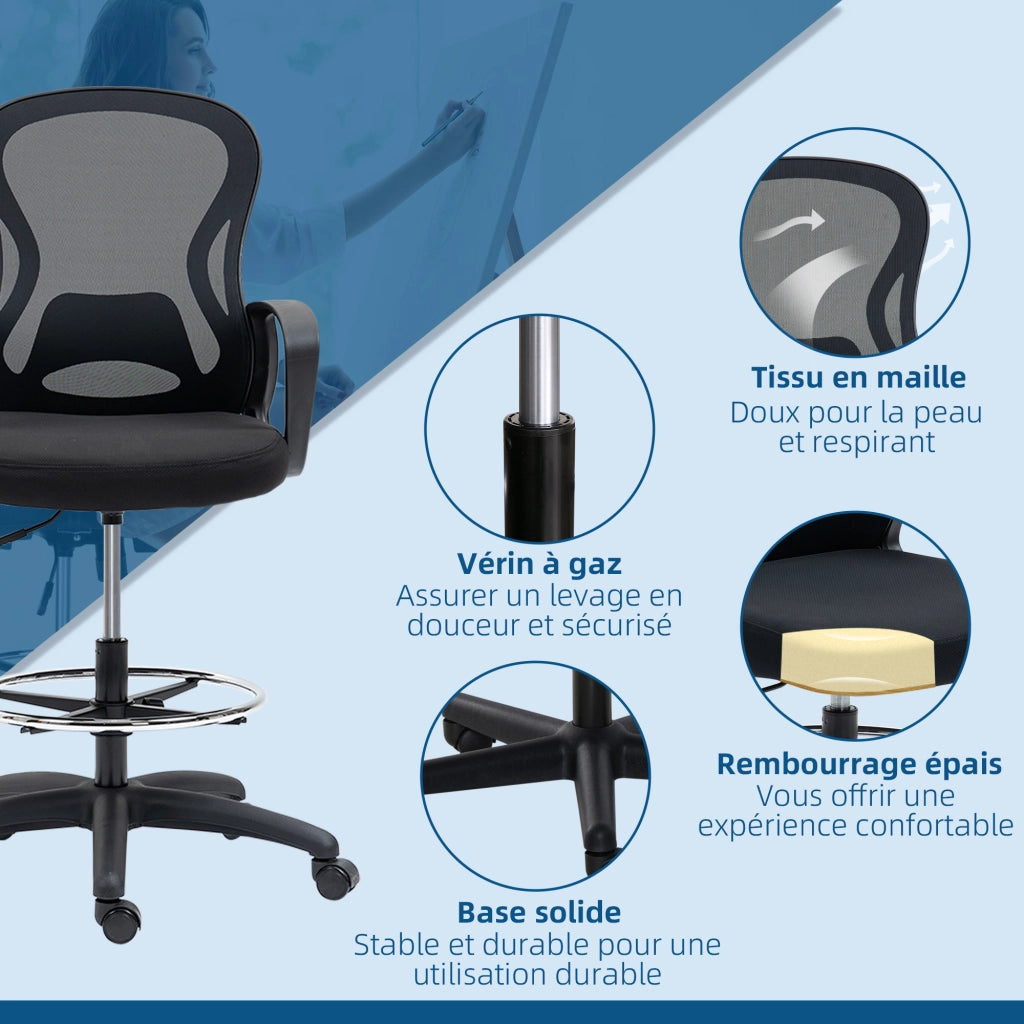 Sedia da ufficio con schienale in rete, regolabile in altezza, girevole e con poggiapiedi ¨C zephmum ¨C nero