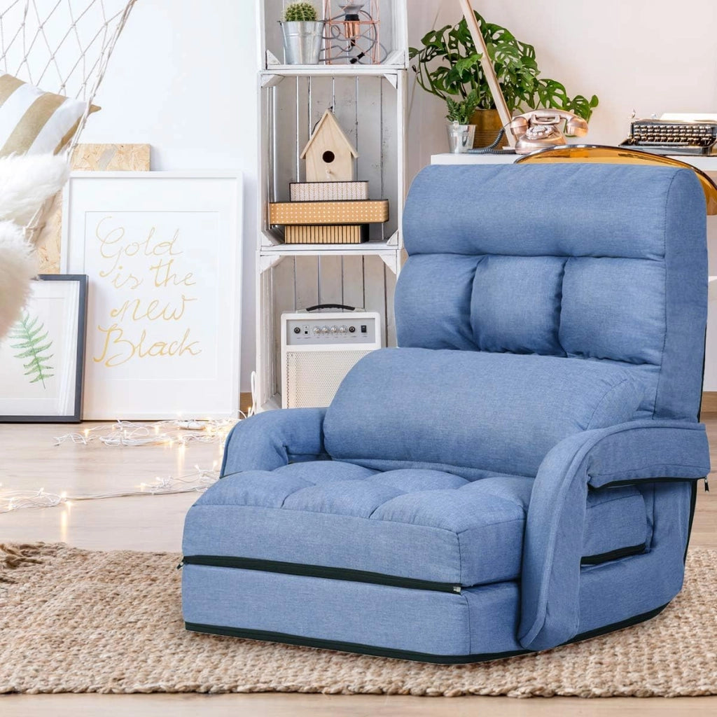 Poltrona Pieghevole da Relax, Schienale Reclinabile a 5 Livelli, Cuscini Imbottiti, Multiuso e Regolabile, Portata di 120 kg, per Ufficio/Soggiorno/Studio, 67x65x72 cm