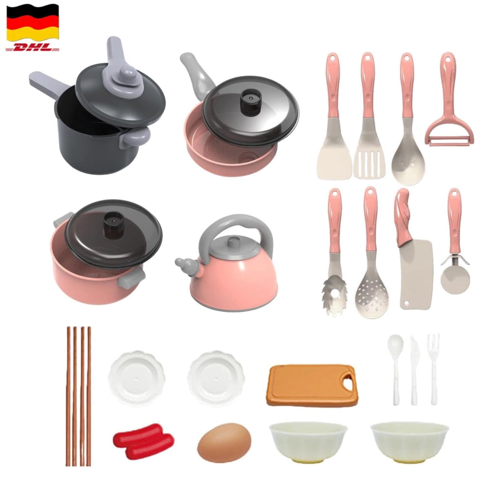 Set cucina giocattolo da 28 pezzi con utensili e alimenti simulati