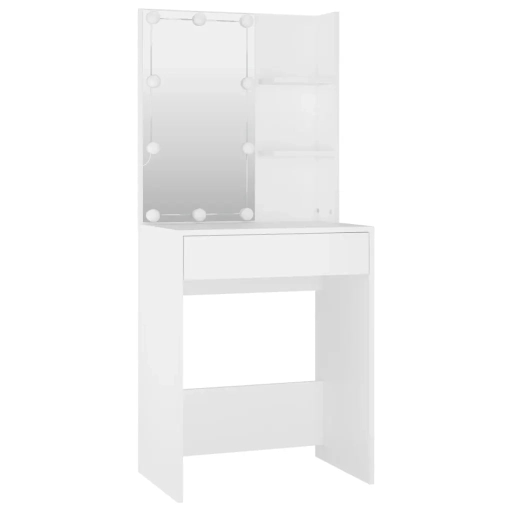 Set Tavolo da Toeletta Bianco con LED in Legno Multistrato