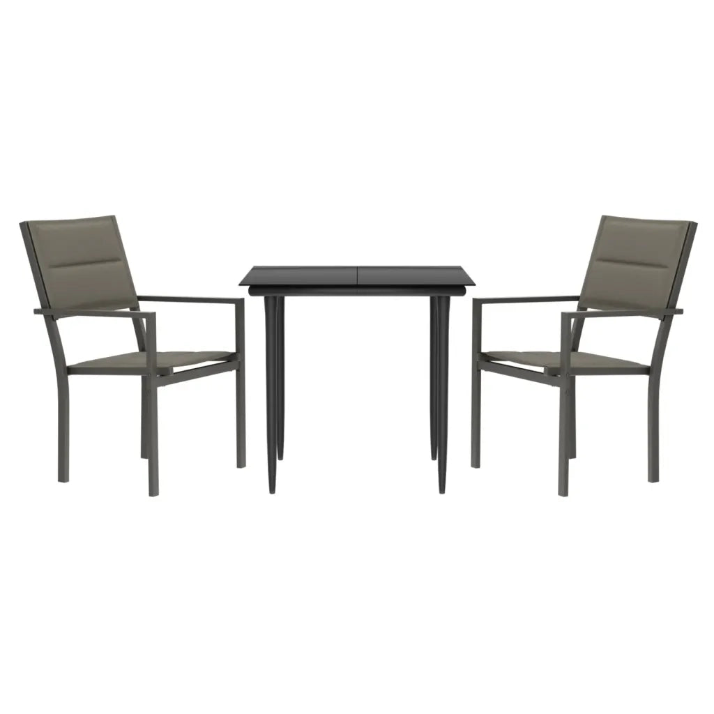 Set da Pranzo da Giardino 3 pz Nero in Acciaio e Textilenecod mxl 77293