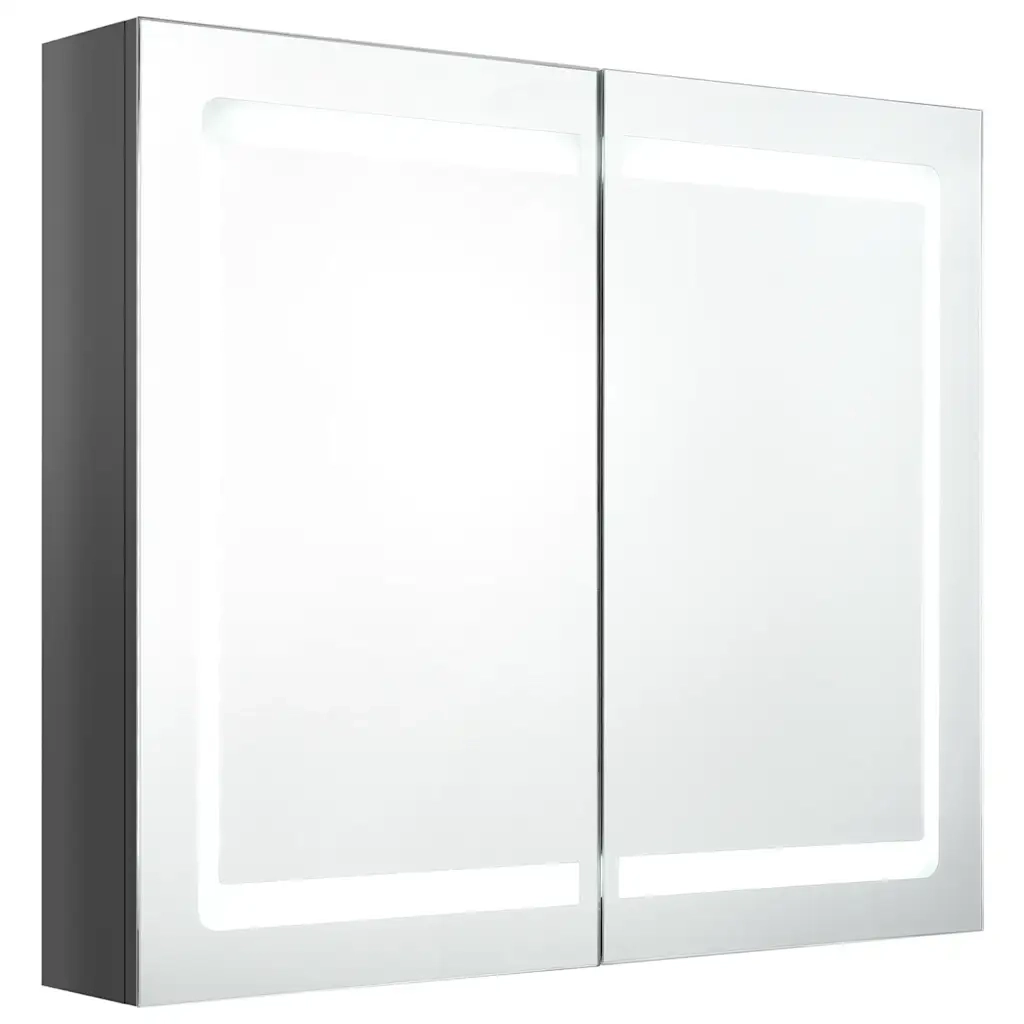 Armadietto Bagno | Armadio da bagno con Specchio e LED Grigio Lucido 80x12x68 cm