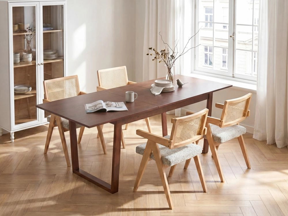 Tavolo da pranzo allungabile impiallacciato in legno di frassino scuro MDF 160/200 x 95 cm Piano Design moderno Base a canale